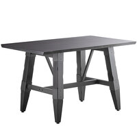 Lancaster Table & Seating Industrial 30" x 48" Solid Wood Live Edge Trestle Base Table with Slate Gray Finish