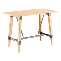 Lancaster Table & Seating Industrial 30" x 60" Solid Wood Live Edge Bar Height Trestle Base Table with Bleached Oak Finish