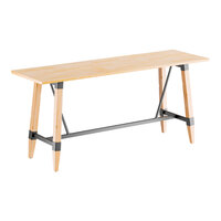 Lancaster Table & Seating Industrial 30" x 96" Solid Wood Live Edge Bar Height Trestle Base Table with Bleached Oak Finish