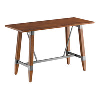 Lancaster Table & Seating Industrial 30" x 72" Solid Wood Live Edge Bar Height Trestle Base Table with Rustic Walnut Finish