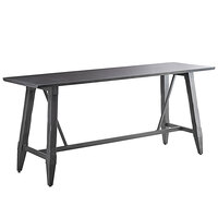 Lancaster Table & Seating Industrial 30" x 96" Solid Wood Live Edge Bar Height Trestle Base Table with Slate Gray Finish