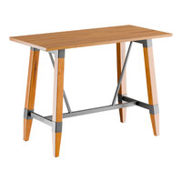 Lancaster Table & Seating Industrial 30" x 60" Solid Wood Live Edge Bar Height Trestle Base Table with Honey Maple Finish