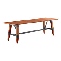 Lancaster Table & Seating Industrial 30" x 96" Solid Wood Live Edge Trestle Base Table with Rustic Mahogany Finish