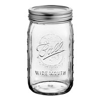 Ball 67000 32 oz. Quart Wide Mouth Glass Canning Jar with Silver Metal Lid and Band - 12/Case
