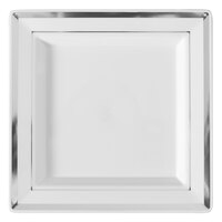 Fineline Silver Splendor 5504-WH 4 1/2" White Plastic Square Plate with Silver Bands - 120/Case