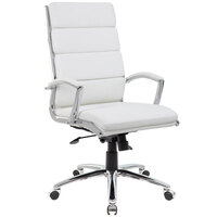 Boss White CaressoftPlus Vinyl High-Back Executive Chair with Metal Chrome Finish