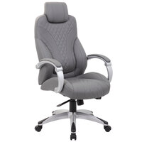 Boss Gray CaressoftPlus High-Back Executive Chair with Padded Hinged Arms and Synchro-Tilt Mechanism