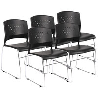 Boss B1400-BK-5 Black Stack Chair with Chrome Frame - 5/Pack