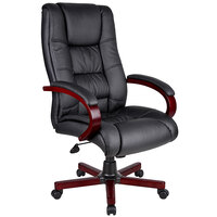 Boss B8991-M Black High Back Executive Chair with Mahogany Finish