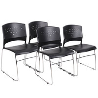 Boss B1400-BK-4 Black Stack Chair with Chrome Frame   - 4/Pack