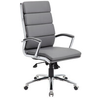 Boss Gray CaressoftPlus Vinyl High-Back Executive Chair with Metal Chrome Finish