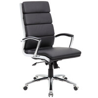 Boss Black CaressoftPlus Vinyl High-Back Executive Chair with Metal Chrome Finish