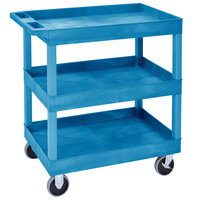 Luxor 18" x 35 1/4" x 37 1/4" Blue HDPE Utility Cart with Three Tub Shelves and 5" Heavy-Duty Casters EC111HD-BU