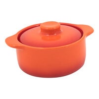 Front of the House DBO133ORC23 Kiln 16 oz. Blood Orange Round Stoneware Ovenware Dish with Lid - 12/Case