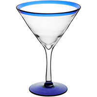 Acopa Tropic 24 oz. Martini Glass with Blue Rim and Base - Sample