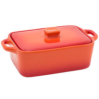 Front of the House DBO135ORC23 Kiln 10 oz. Blood Orange Rectangle Stoneware Ovenware Dish with Lid - 12/Case