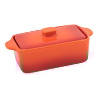 Front of the House DBO135ORC23 Kiln 10 oz. Blood Orange Rectangle Stoneware Ovenware Dish with Lid - 12/Case