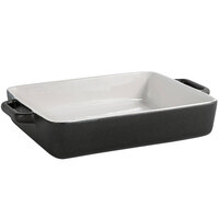 Front of the House BBO038BKC28 Kiln 120 oz. Black Rectangular Stoneware Ovenware Dish