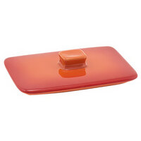 Front of the House DLI135ORC23 Kiln 6 1/4" x 3 3/4" Blood Orange Rectangular Stoneware Lid for 10 oz. Ovenware Dish - 12/Case