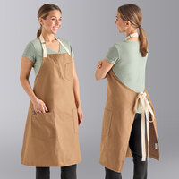 Uncommon Chef 3104 Caramel Customizable 100% Cotton Rebel Bib Apron with Natural Webbing and 3 Pockets - 34" x 36"