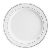 Visions Halo 7 inch White Plastic Plate with Silver Bands - 150/Case
