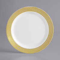 Visions 7" Bone / Ivory Plastic Plate with Gold Lattice Design - 150/Case