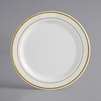 Visions 7 inch Bone / Ivory Plastic Plate with Gold Bands - 150/Case