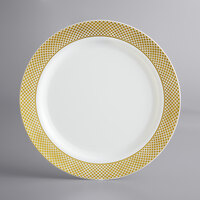 Visions 10" Bone / Ivory Plastic Plate with Gold Lattice Design - 120/Case