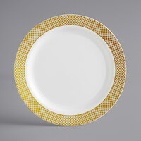 Visions 9" Bone / Ivory Plastic Plate with Gold Lattice Design - 120/Case