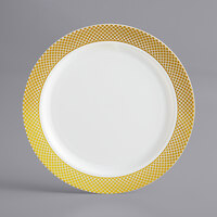 Visions 6" Bone / Ivory Plastic Plate with Gold Lattice Design - 150/Case