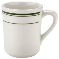 Tuxton TGB-017 Green Bay 8 oz. Eggshell China Tiara Mug / Cup with Green Bands - 36/Case