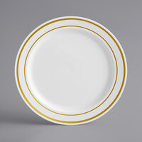 Visions 6" White Plastic Plate with Gold Bands - 15/Pack