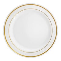Visions Halo 9" White Plastic Plate with Gold Bands - 12/Sample