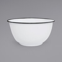 Crow Canyon Home V23BLA Vintage 4 Qt. White Round Enamelware Footed Bowl with Black Rolled Rim