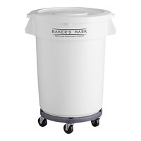 Baker's Mark 32 Gallon / 510 Cup Round White Flat Top Mobile Ingredient Storage Bin with Lid