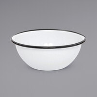 Crow Canyon Home V17BLA Vintage 20 oz. White Round Enamelware Bowl with Black Rolled Rim