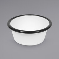 Crow Canyon Home V121BLA Vintage 2 oz. White Enamelware Ramekin with Black Rolled Rim