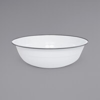 Crow Canyon Home V25GRY Vintage 8 Qt. White Round Enamelware Footed Basin with Grey Rolled Rim