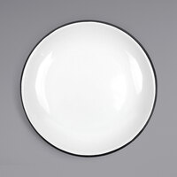 Crow Canyon Home V124BLA Vintage 10 1/2" White Coupe Enamelware Plate with Black Rolled Rim