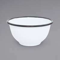 Crow Canyon Home V02BLA Vintage 16 oz. White Round Enamelware Footed Bowl with Black Rolled Rim