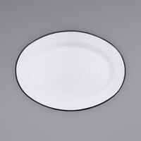 Crow Canyon Home V94BLA Vintage 11 7/8" x 8 11/16" White Enamelware Oval Plate with Black Rolled Rim