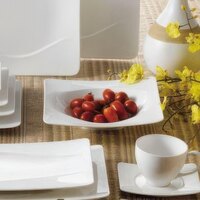 CAC MDN-3 Modern 9" New Bone White Square Porcelain Soup Bowl / Plate - 24/Case