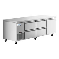 Avantco 93" Stainless Steel Extra Deep Undercounter Refrigerator with 4 Left Drawers and 1 Door