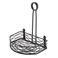 American Metalcraft SRBNB1 Black Half Round Wrought Iron Birdnest Condiment Caddy with Card Holder - 8" x 5 5/8" x 9 1/8"