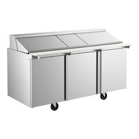 Delfield 4472NP-30M 72" 3 Door Mega Top Front Breathing Refrigerated Sandwich Prep Table with 3" Casters