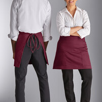 Choice Burgundy Poly-Cotton Half Bistro Apron with 2 Pockets - 18" x 30"