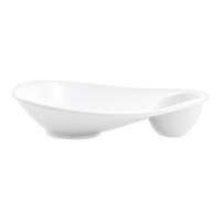 Front of the House Ellipse 8 1/4" x 6 1/2" White Oval Porcelain Sampler Plate with Incorporated Well - 6/Case