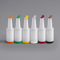 Tablecraft 8032A PourMaster Complete 1 Qt. White Pour Bottle Kit with Assorted Color Spouts and Caps   - 12/Pack