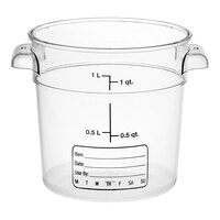 Vigor 1 Qt. Clear Round Polycarbonate Food Storage Container with Black Gradations