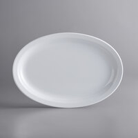 Acopa Foundations 11 1/2" x 8" White Narrow Rim Melamine Oval Platter   - 12/Case